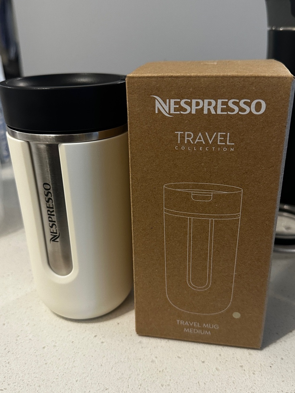 Nespresso Cream Travel Mug with Black Lid